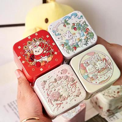 Рельефная жестяная коробка с рисунком кролика, квадратные жестяные банки для хранения, контейнер для хранения конфет, печенья, чая, подарочная коробка