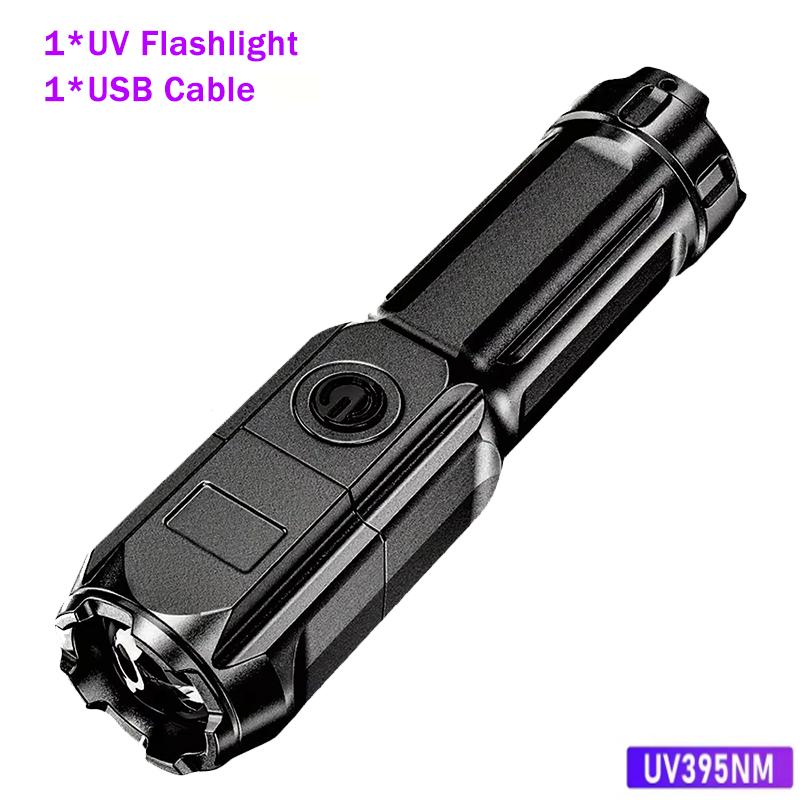 Перезаряжаемый УФ-фонарик UV395NM Зуммируемый фонарь 3 режима Кемпинговые ультрафиолетовые фонарики для меток домашних животных Флуоресцентная детекция