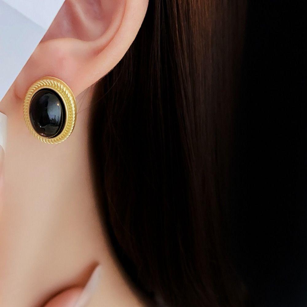 Korean Style Oval Earrings Black Gold Bridal Jewelry Sets Fashion Vintage Necklace Wedding