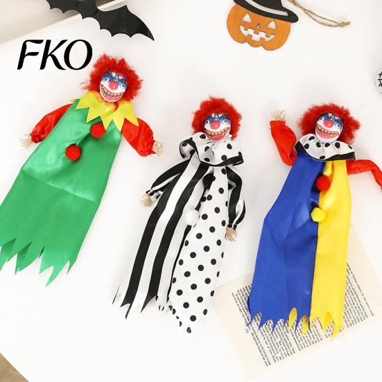 Satin Fabric Ghost Props Halloween Decoration, Scary Hanging Clown Pendant with Cloak, Plush Hair Ornament Jester for Horror Party Props, Haunted