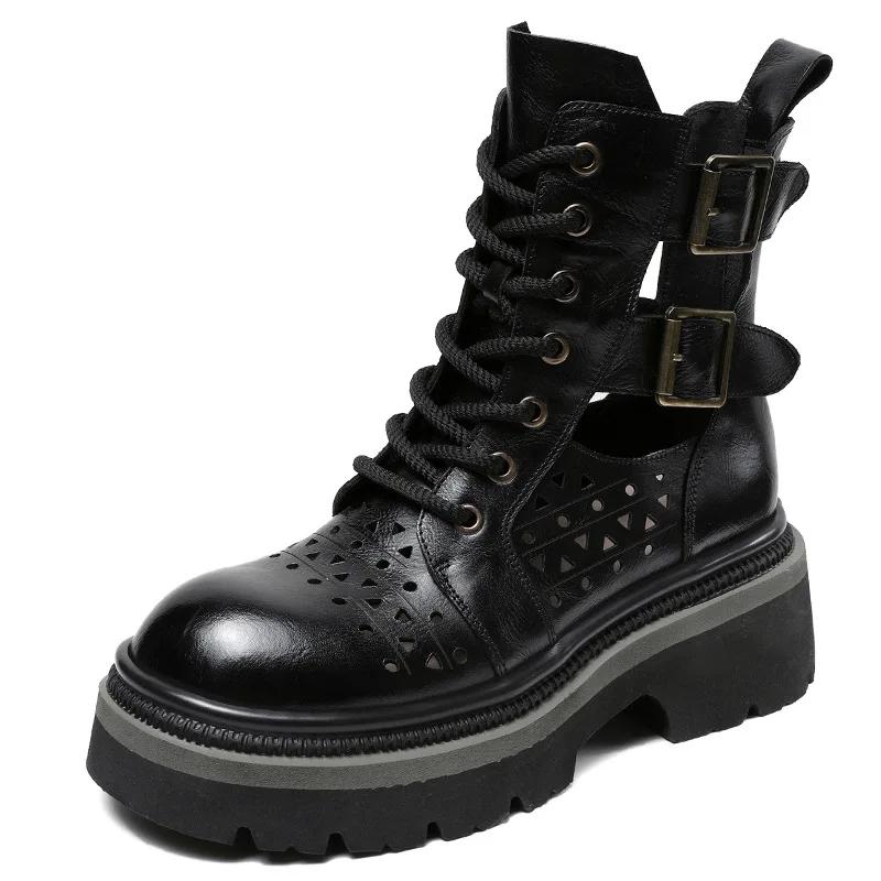 New Women's Leather Sandals Quality Platform Hollow Roman Women's Wedge Sandals Classic Leather Boots for Women