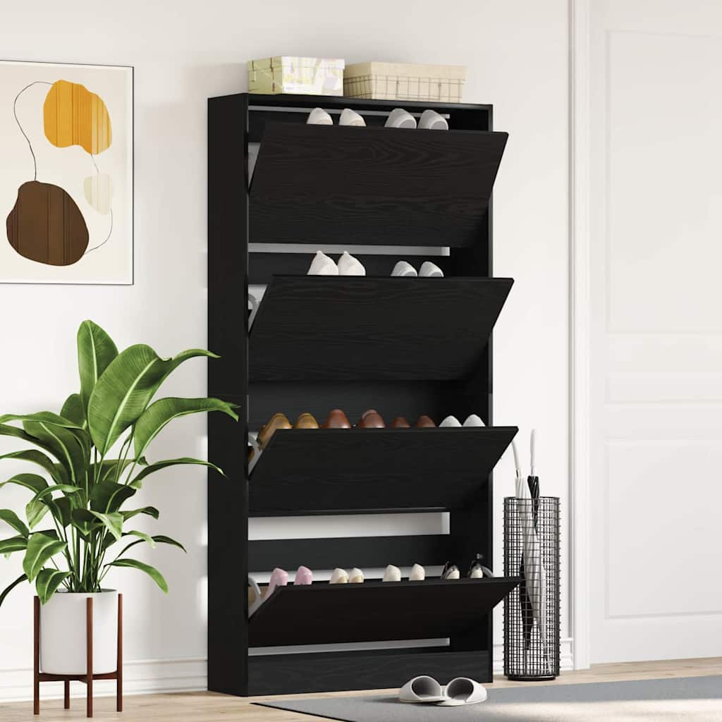 Shoe Cabinet with Shelf Black Oak Effect 80 x 21 x 163.5 cm