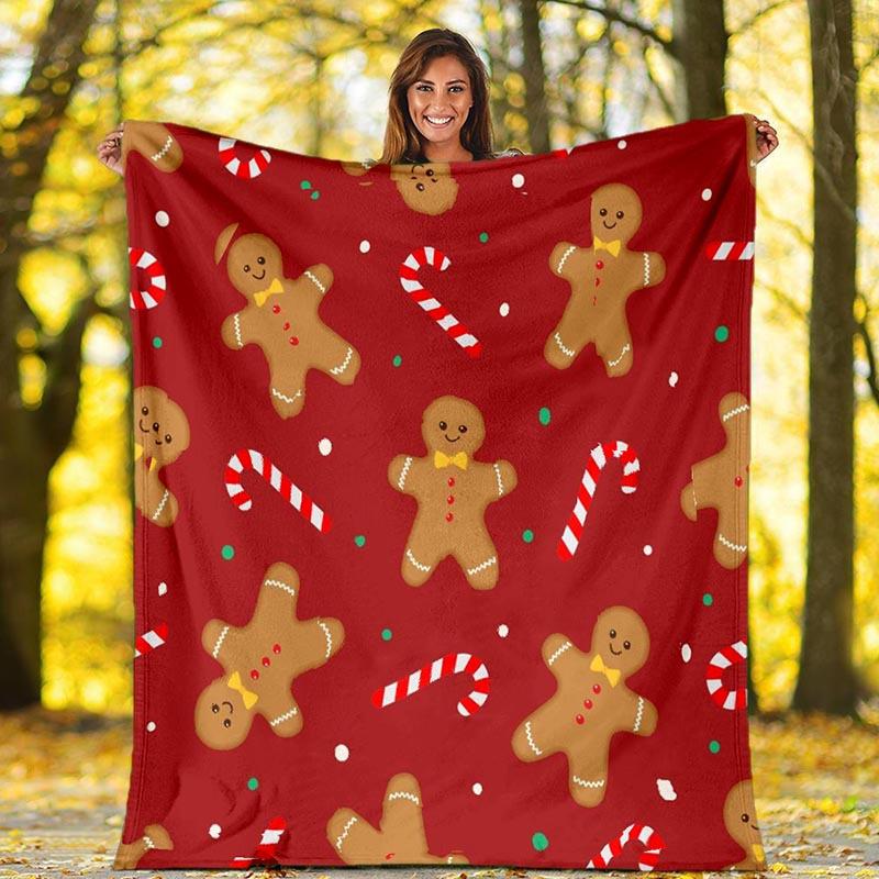 1pc Christmas Gingerbread Man Printing Lightweight Flannel Blanket, Comfortable and Warm Blanket, for Camping Sofa Bed and Couch Office, Gift