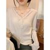 Elegant Sweater and Sweater for Women with White High-end Stitching V-neck Lace Edge Autumn and Winter Bottoming Cardigan Top