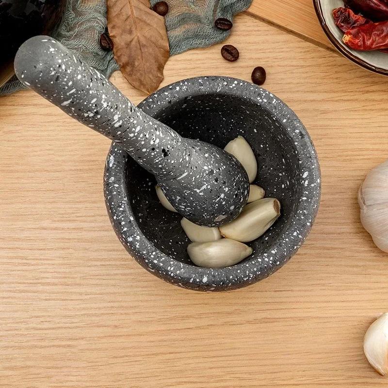 Manual Garlic Press Household Grinder Pressing Garlic Mashing Pot New Manual Medicine Jujube Wood Pounding Stone Mortar Grinder