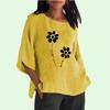 Women Fashion 3/4 Sleeve Cotton LinenTop Ladies Casual Round Collar Spring&summer Thin Print Plus Size Long Shirt