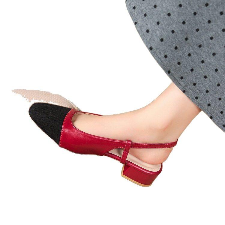 Большого размера, сочетающиеся по цвету, сандалии на низком каблуке в стиле маленького ароматного ветра, женские сандалии на толстом каблуке из наклейной кожи с открытой пяткой и плоским каблуком, ретро женская обувь lo