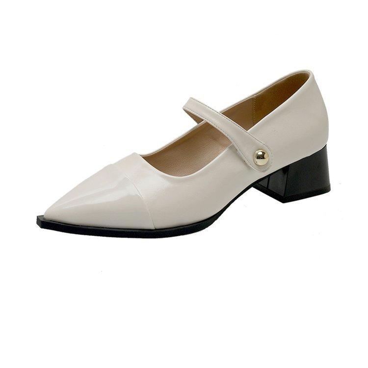 Остроносые маленькие кожаные туфли женские 2025 новая весна толстый каблук низкий каблук высокий каблук ретро французский темперамент Мэри Джейн туфли-лодочки