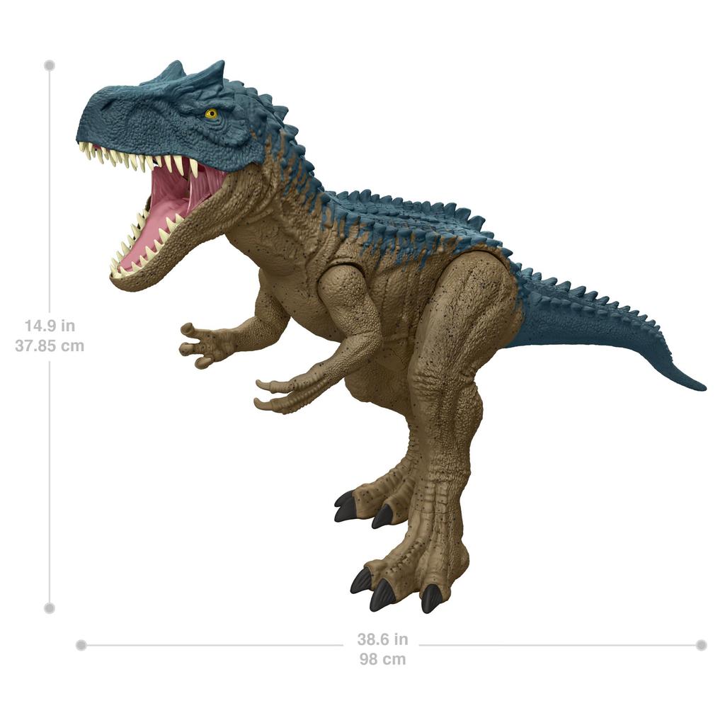 Фигурка динозавра Mattel JURASSIC WORLD Super Allosaurus, размер 100 см, для детей от 4 лет, HRX53, большая! Длина для детей, приблизительная. Синий/коричневый