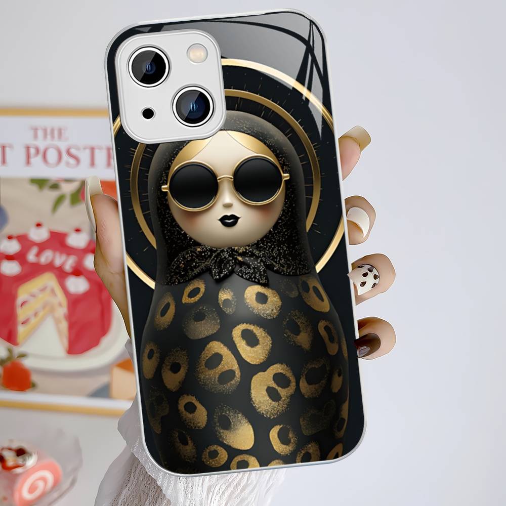 Классическая Матрешка Чехол из Закаленного Стекла для IPhone 14 13 12 Mini 11 Pro XS Max X XR 14 Plus