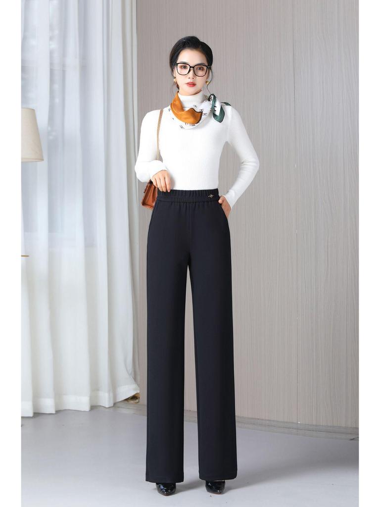 Elastic Waist Straight-Leg High Waist Plus Size Women's Slimming Pants for Autumn/Winter 2025.