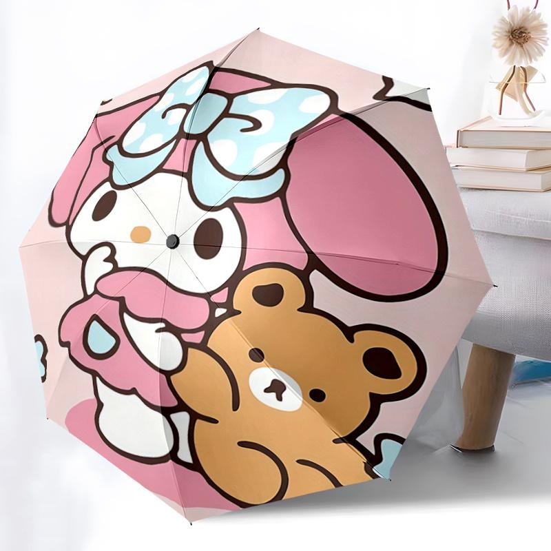 1 шт. Автоматический складной зонт My Melody с милым дизайном в виде банта - Портативный складной дизайн, 8-спицевый железный каркас, уличный зонт для фанатов, путешественников