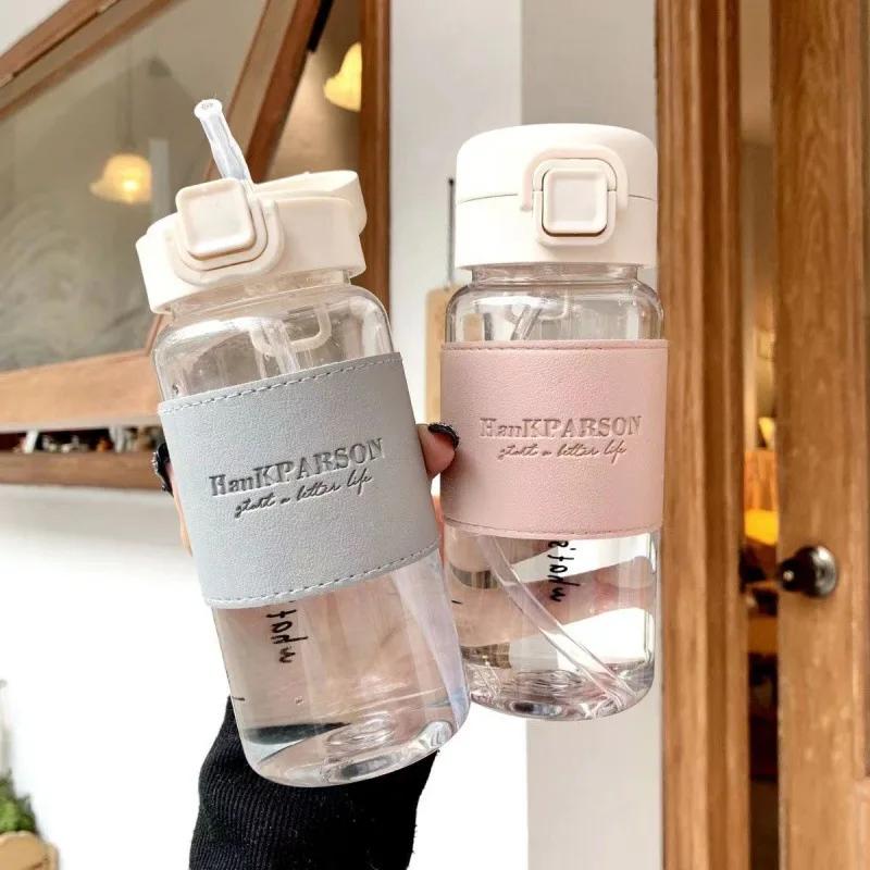 1 шт. Креативная бутылка для воды с трубочкой, легкая, очаровательная, пластиковая, герметичная, для питья молока, кофе, чая