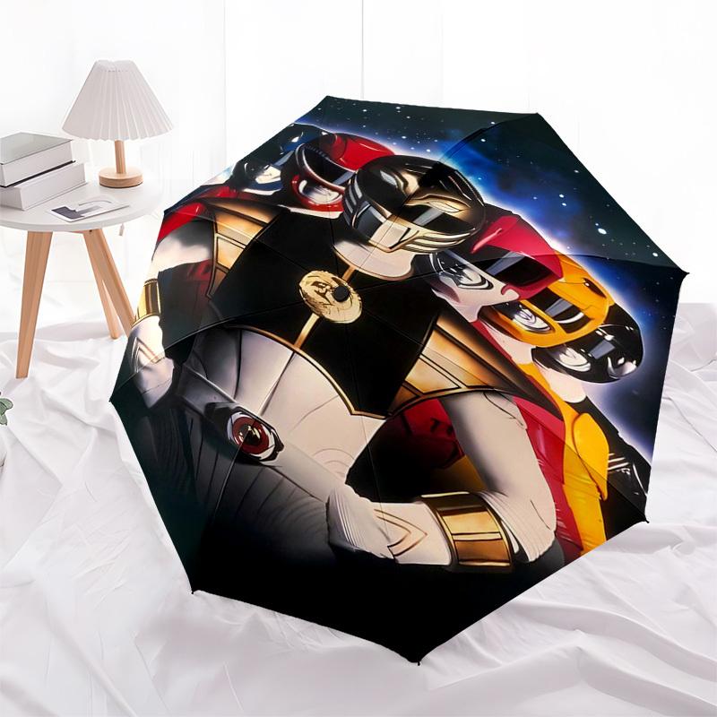 Power Rangers, Team Themed Automatic Opening and Closing Umbrella, Compact Travel Umbrella, Lightweight and Portable, Suitable for Beach Com
