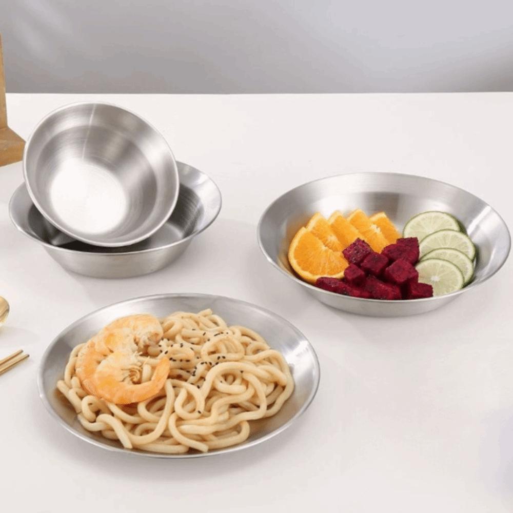 4PCS/SET Stainless Steel Outdoor Dining Plate Bowl Straw Hat Design Dessert Plate Easy To Clean