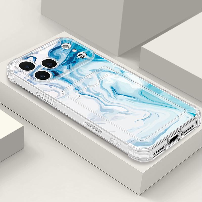 Прозрачный чехол для телефона со слотом для карт для iPhone 17 18 Pro Max, чехол-держатель для карт «Акварельный мрамор» для iPhone 16 15 14 13 Pro Max 17E