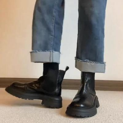 Весенне-осенние одинарные ботинки в стиле ретро, британский стиль, круглый носок, платформа, ботинки Мартин, женские ботинки на толстом каблуке, маленькие короткие ботинки, ботинки челси, ботинки-трубы