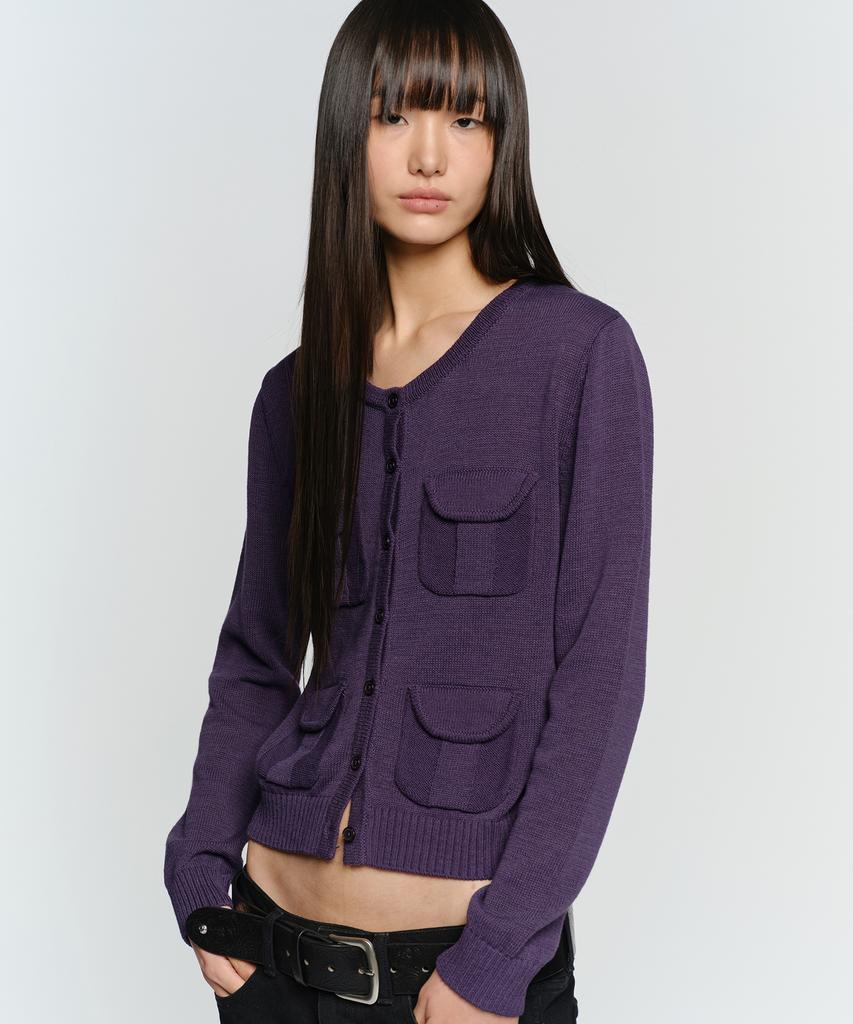 SUNBURNPROJECT Multi Pocket Crop Cardigan, Purple