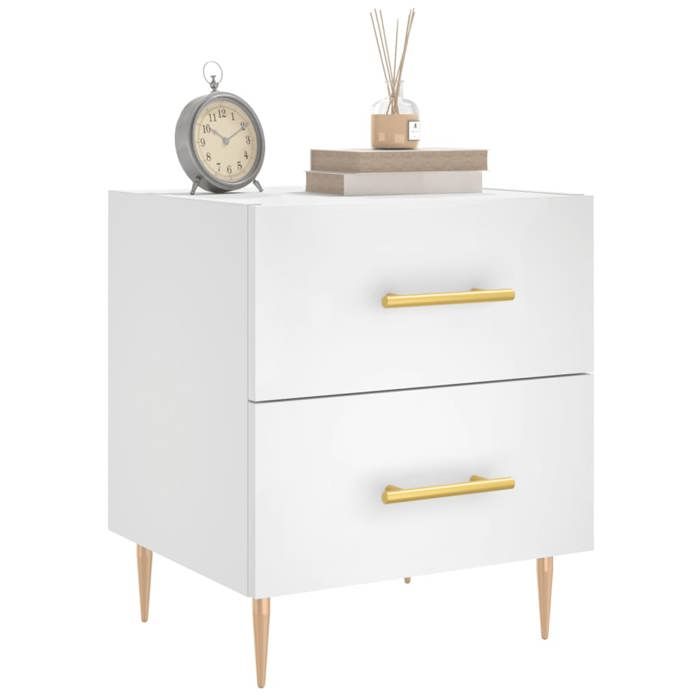 Table de chevet - Maison Exclusive - Blanc - Bois d'ingénierie - Tiroirs, pieds métal (lot de 2)