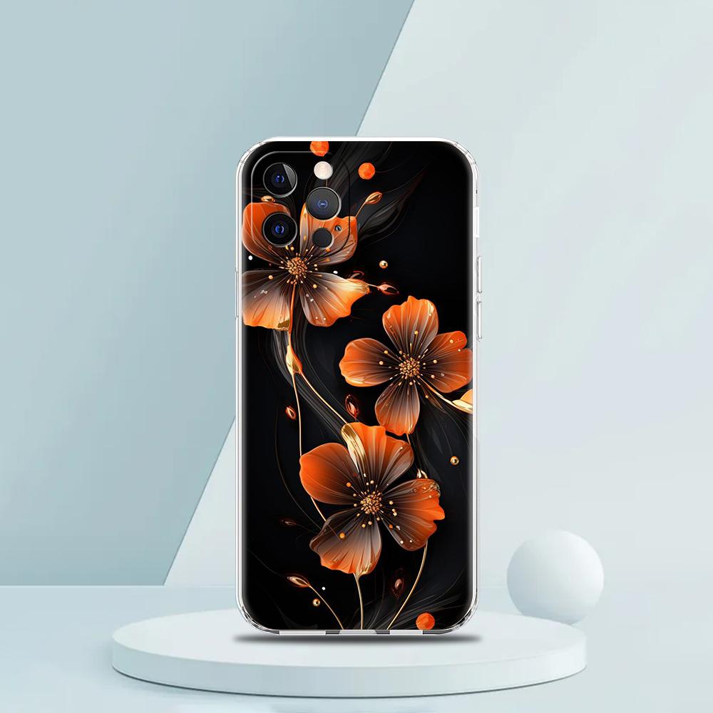 Для iPhone 15 16 14 13 12 mini 11 Pro Max XS X XR SE 7 8 Plus Силиконовый Прозрачный Чехол Красивые Цветы Листья Роскошный Чехол для Телефона