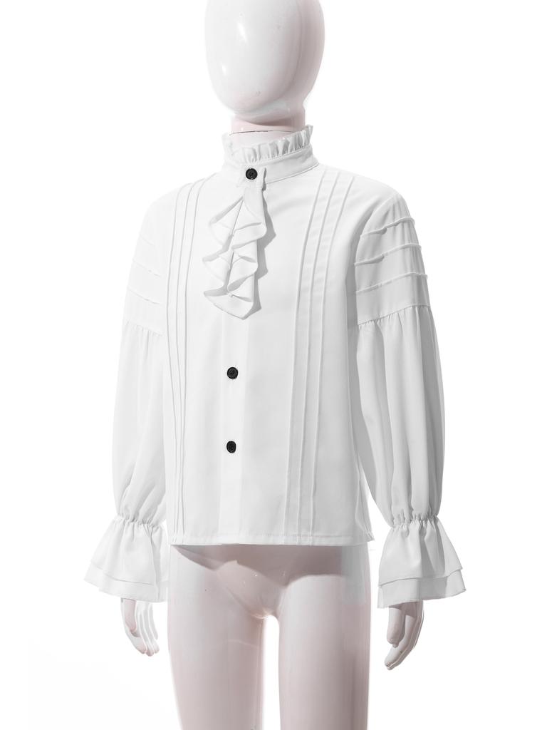 Kids Renaissance Medieval Victorian Vintage Retro Shirt Pirate Shirt Long Sleeve Ruffle Frill Trim Shirt Cosplay Costume