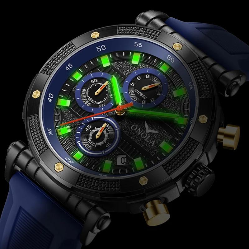 Men's Three Eye Timing Calendar Dial Fashionable Multifunctional Quartz Wristwatch Waterproof Silicone Strap Luminous Student Sports Watch