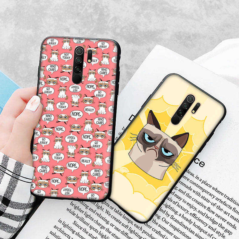 Black Case for Xiaomi Redmi 13C Note 9 iPhone XR 7 8 14 15 11 12 13 X XS Pro Max Samsung A25 S23 S24 FE Ultra Plus Grumpy Cat