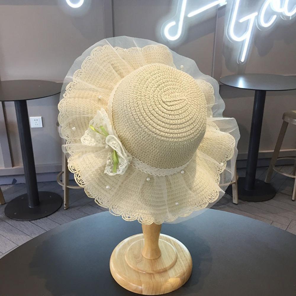 Straw Children Straw Hat Lace Beach Bucket Cap New Straw Shoulder Bag Baby Girls