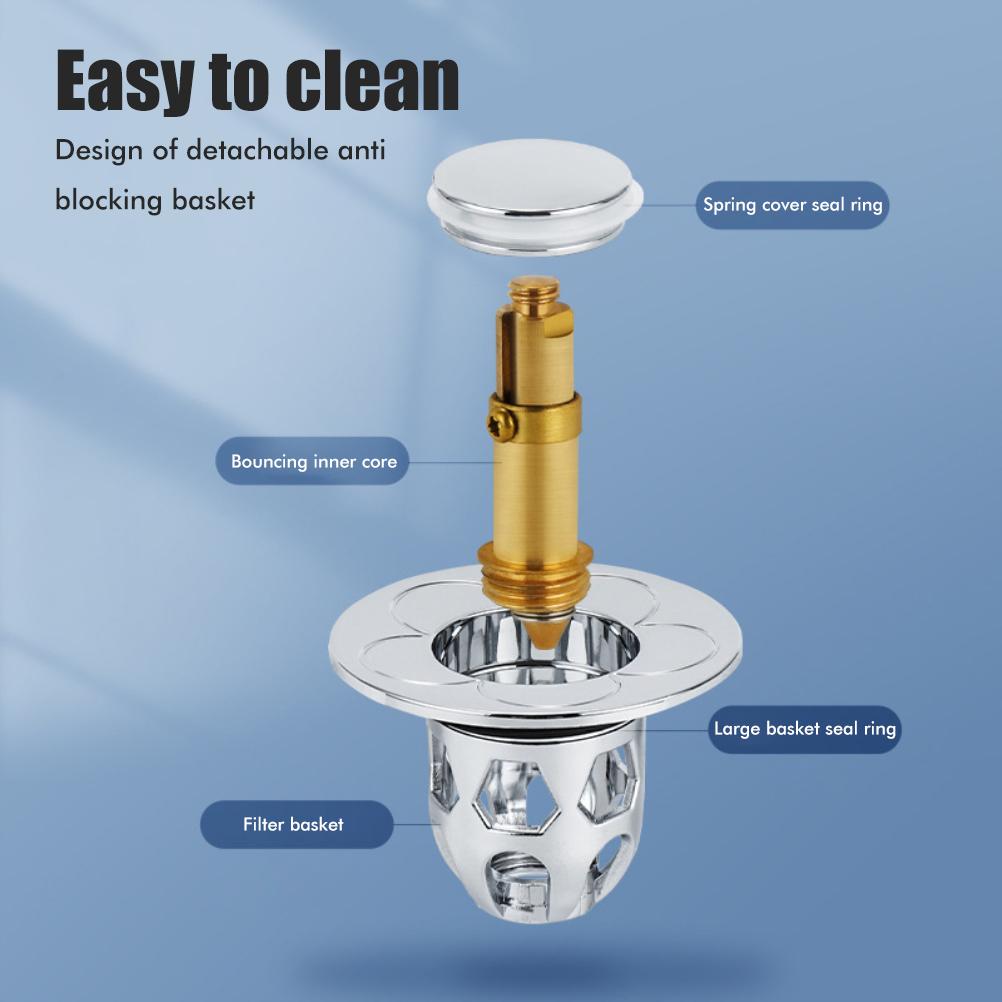 Sink Plug Stainless Steel Pop Up Sink Plug Universal Drain Plug for Countertop Washbasin Bath Plug