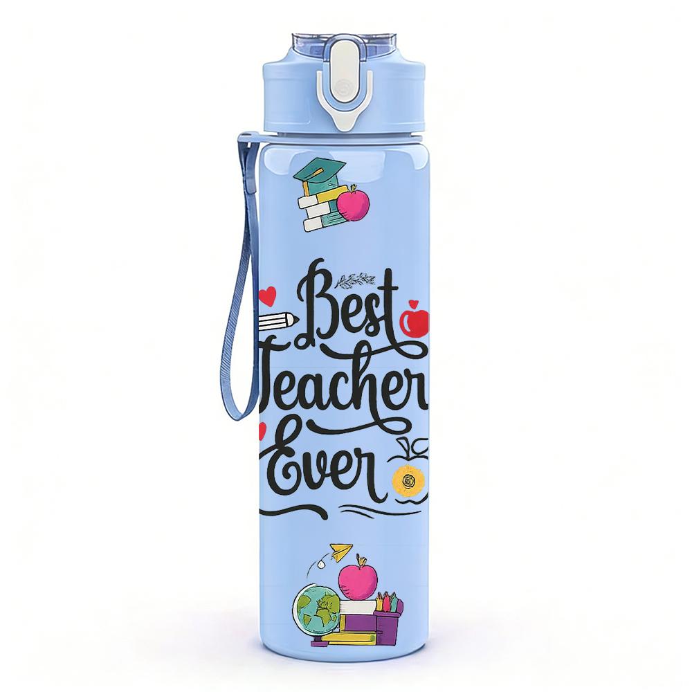 1PC Best Maitresse Floral Wreath Letter Text 750ml Color Plastic Water Bottle Leakproof Flip Straw Lid For Sports Office Home Use