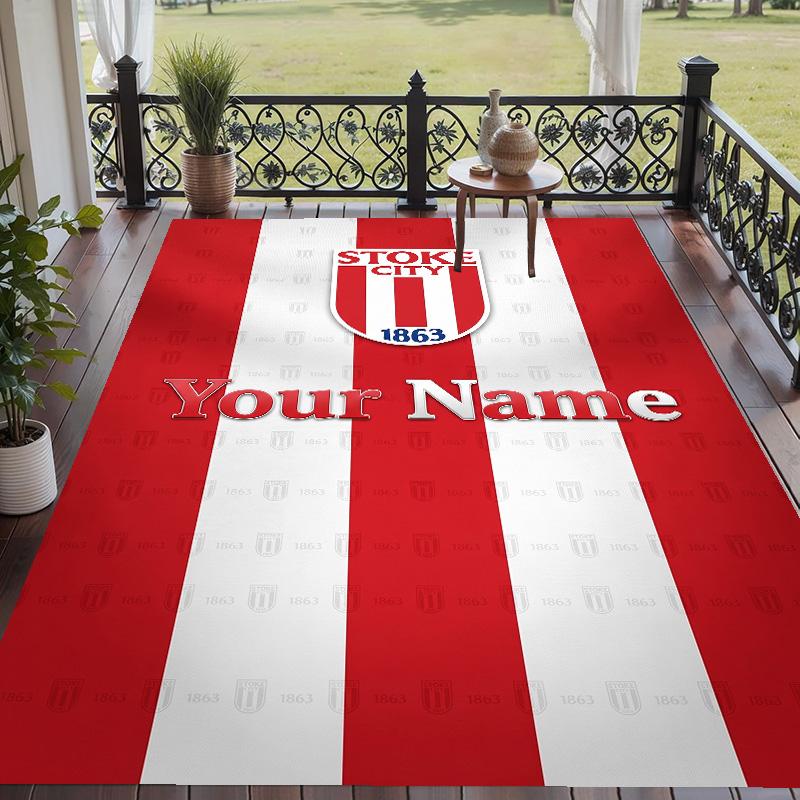 Custom Text Printed Rug Stoke City FC Non Slip Floor Carpet For Home Room Decor