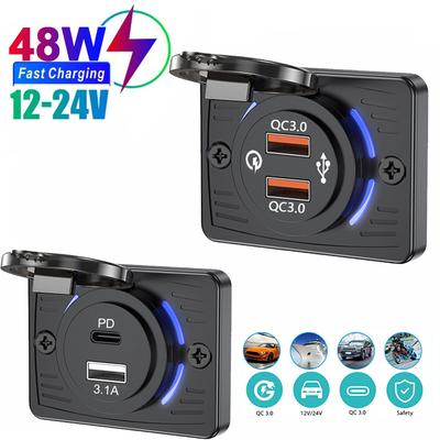 2 порта 12 В USB для автодомов, быстрая зарядка 18 Вт, поддержка PD 30 Вт, Type-C и QC3.0, панельное настенное зарядное устройство для морских судов, автобусов, квадроциклов и грузовиков.