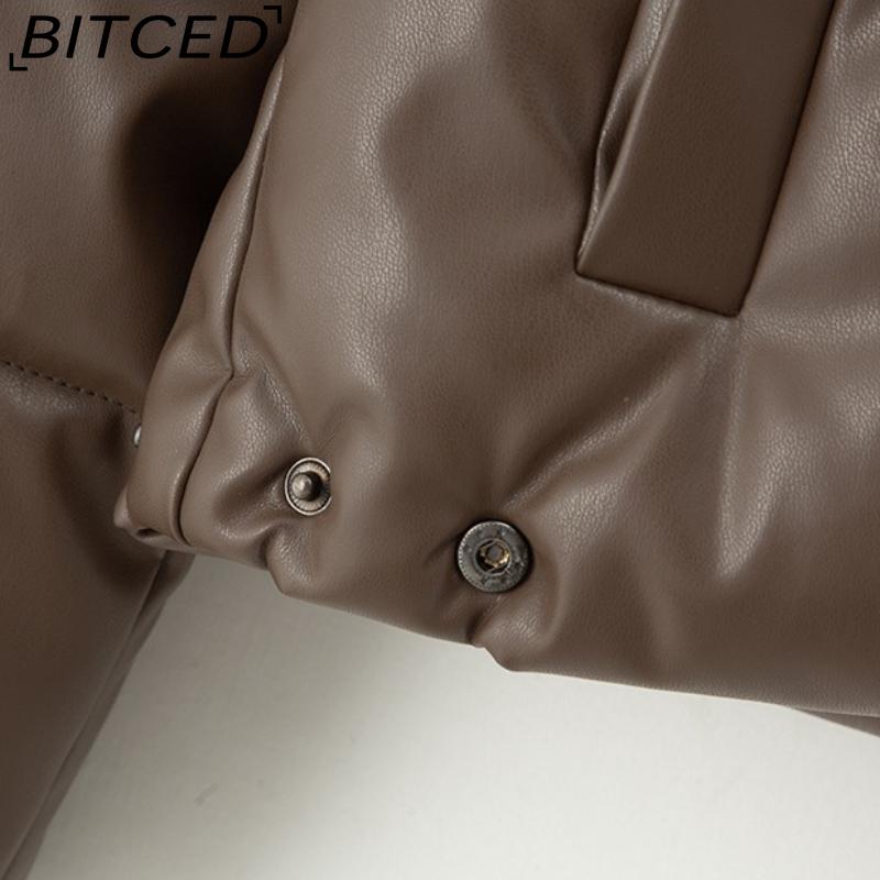 BITCED Кожаная куртка на хлопковой подкладке Осень/Зима для женщин с воротником-стойкой укороченная теплая стеганая куртка