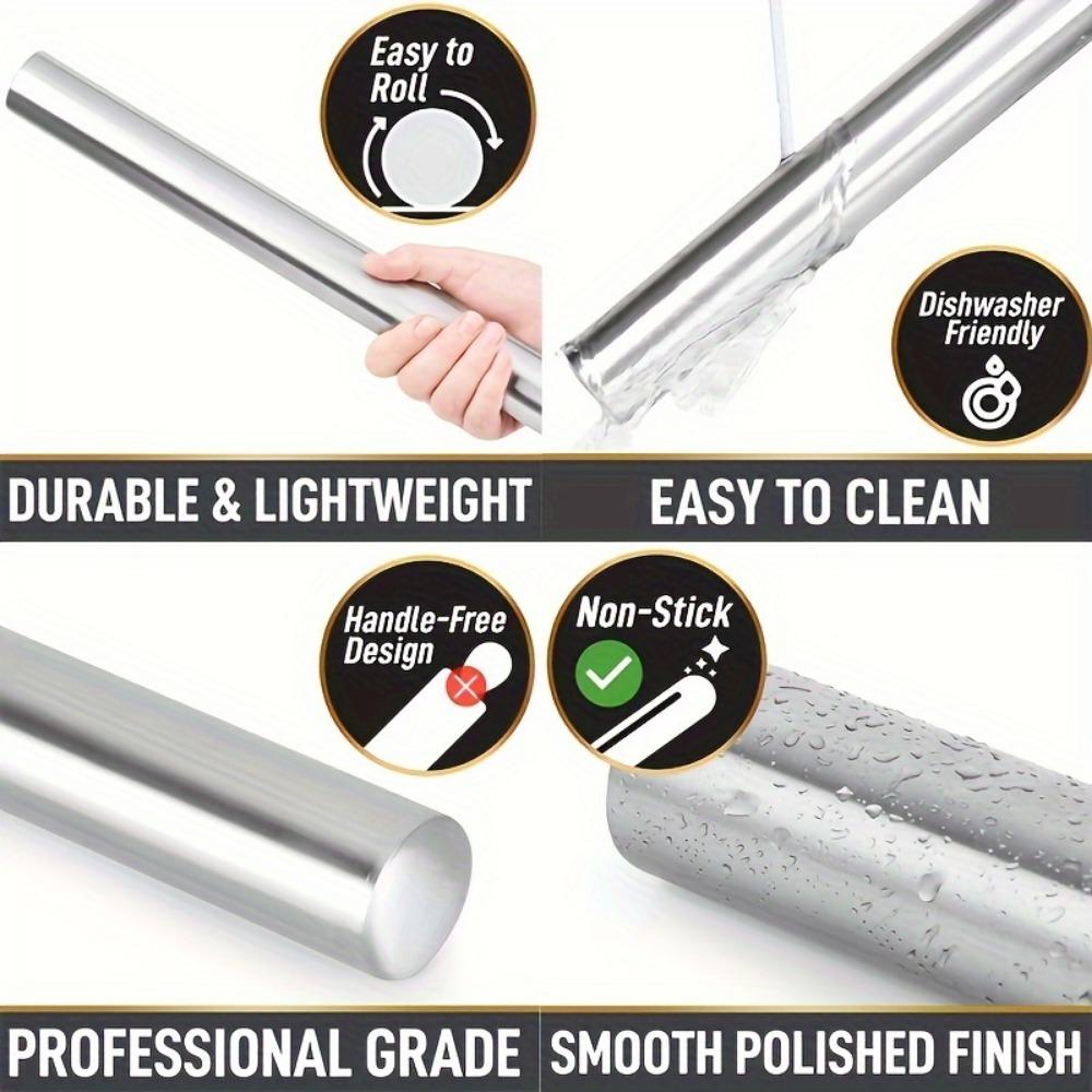 Reusable Stainless Steel Rolling Pin, Silvery Color Washable Dough Roller For Making Dumpling