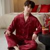 Мужской пижамный комплект Ice Silk, с длинным рукавом, для весны и осени, жаккардовый, с узором "Любовь", в национальном стиле, высококачественный, имитация шелка, мужская одежда для отдыха