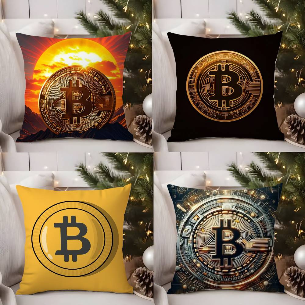 Bitcoin Криптовалюта Btc Наволочка Дом Общежитие Спинка Стула Короткий Плюш Двусторонний Принт Офис Время для Сна Наволочка