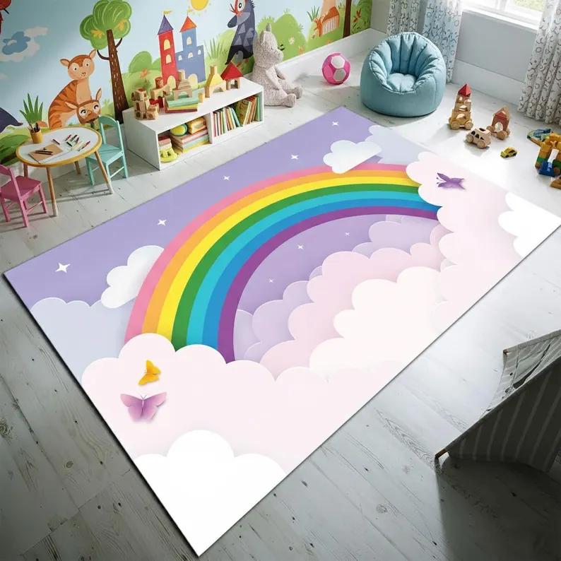 Rainbow Rug for Girls Bedroom Colorful Rug Area Rugs for Nursery Kid Room Non-Slip Soft Polka Dot Carpet Kids Home Rugs