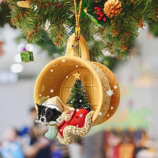 3D чашки украшения для собак в рождественском стиле очаровательны с подвесной веревкой акриловые праздничные украшения для дома и автомобиля