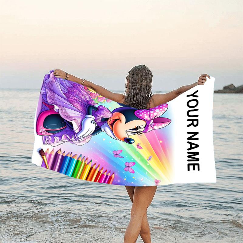 1pc Minnie18 Beach Towel with Custom Name, Beach/Swimming/Bath/Picnic/Camping Towel, Suitable for Seaside Beaches