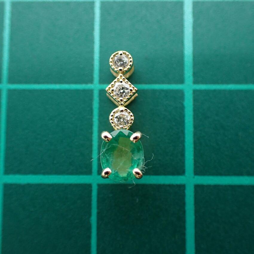 [New] K18 Emerald/diamond Oval Pendant Top [f1-5]