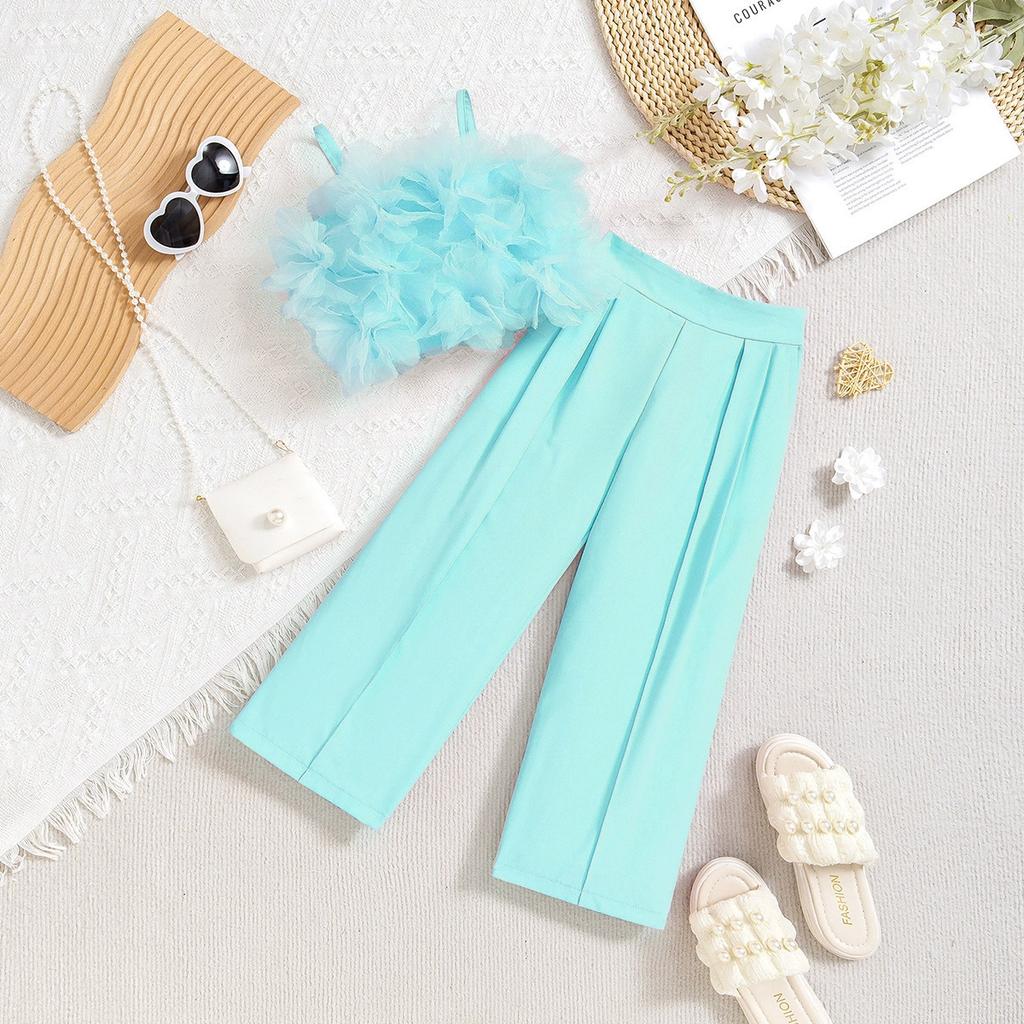 Модные летние костюмы для девочек. Детские подтяжки для маленьких и средних детей. Жилеты с сетчатым цветочным принтом. Костюмы и брюки. Костюмы-двойки.