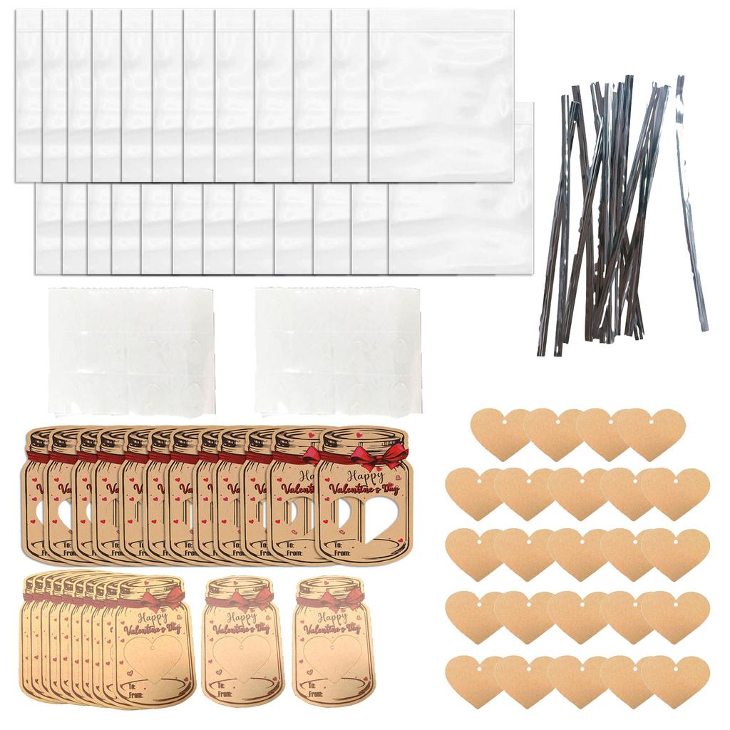 Набор из 24 бумажных банок для конфет, открыток ко Дню святого Валентина с 24 прозрачными герметичными пакетами для школьных принадлежностей для вечеринок