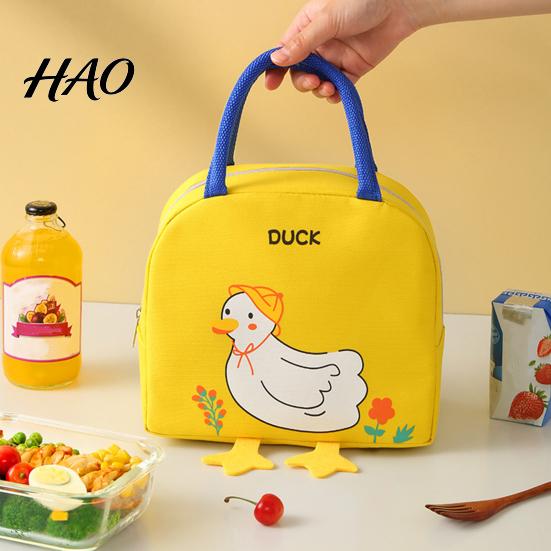 Durable Toddler Lunch Tote Cartoon Insulated Bag, Oxford Cloth Thermal Cooler Tote, Penguin/Duck Easy to Clean Snack Organizer Patterns Print,