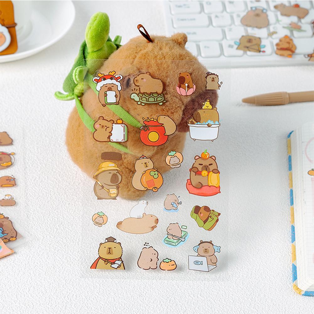 6Sheets/pack Transparent Cute Cartoon Capybara Stickers Kawaii Kids Decals Toys Waterproof DIY Diary Stationery School Supplies