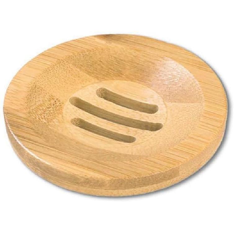 AKOAK Round Shape Natural Bamboo Wood Soap Dish Storage Holder for Shower,Counter,Sink,Bathroom - 1 Count