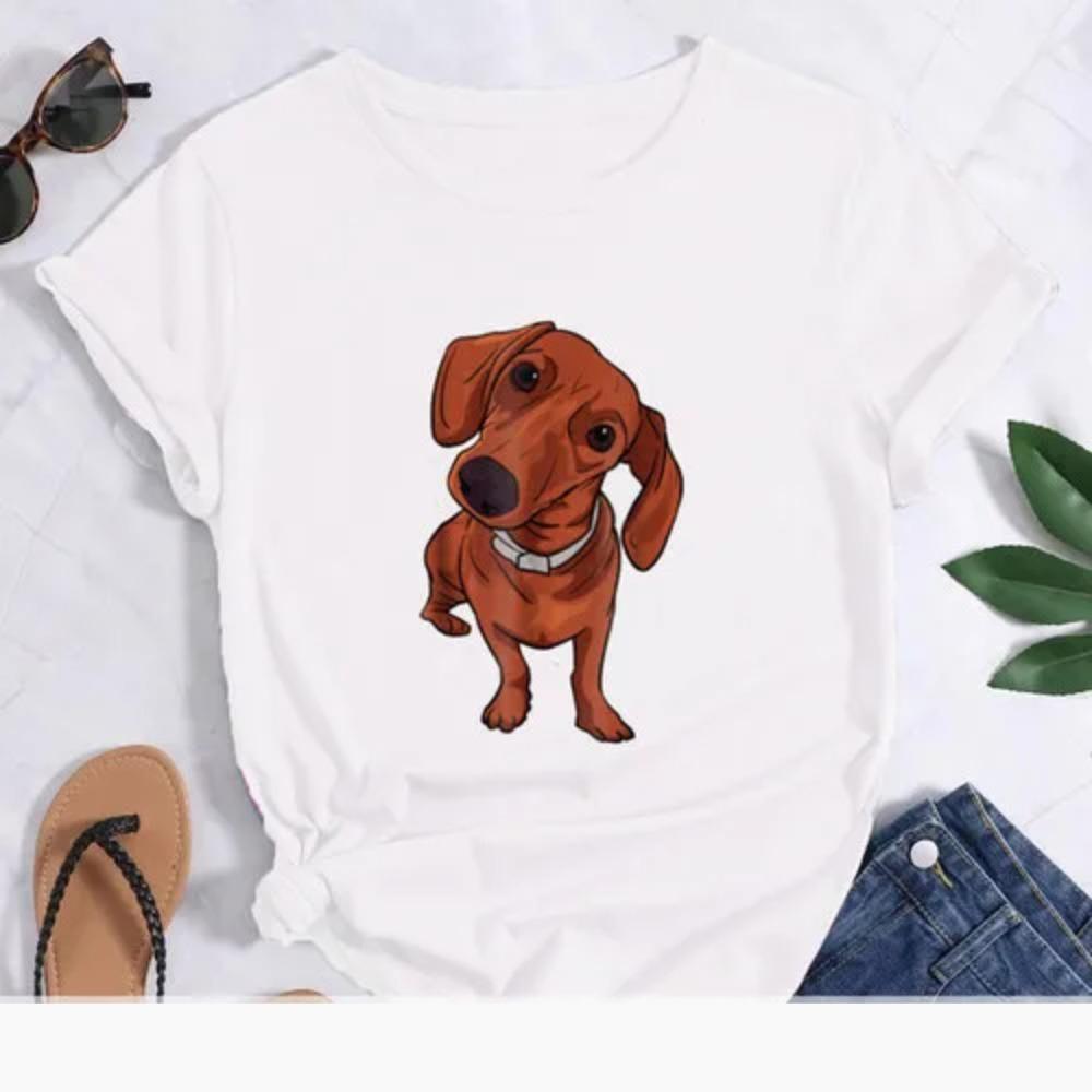 Animal Analysis Funny Cartoon Animal Parsing Dachshund Dog Print Short Sleeve Tshirt Unisex Round Neck Trend Summer Fashion Tops