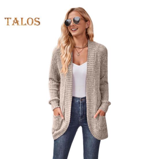 Женская куртка-свитер с ажурным шитьем, трикотажное однотонное пальто, свободное теплое с длинными рукавами, для поездок на работу, свиданий, весна, осень, зима, верхняя одежда