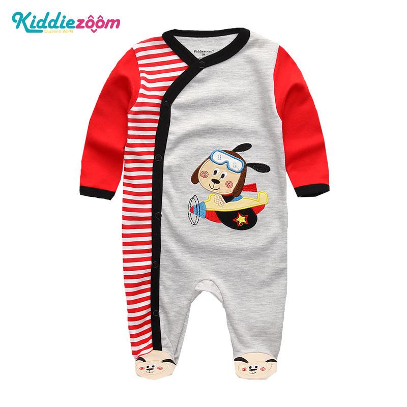 Boys Girls Cartoon Striped Print Home Romper Pajamas Newborn Infant Baby Clothing