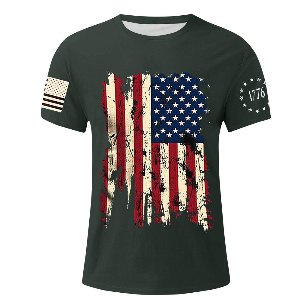 Men's Flag Printed T-Shirt Men's Loose Casual Short Sleeve Top