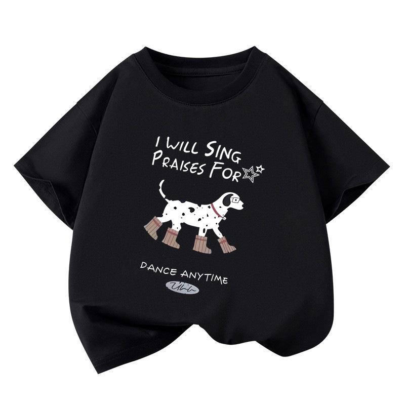 Korean Style Dachshund Cartoon Print Kids' Cotton T-Shirt - Cute & Casual Short Sleeve